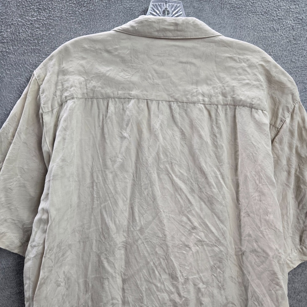 Tommy Bahama Men Button Up Shirt Large Beige 100% Silk Textured Palm Tree Collar - Picture 8 of 9